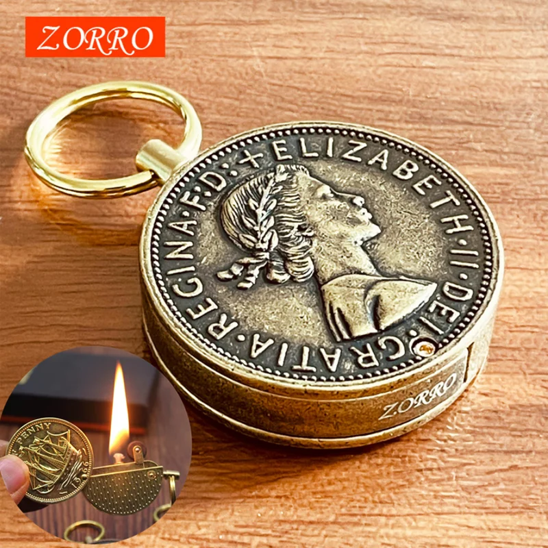 Zorro New Retro Coin Keychain Gasoline Kerosene Lighter Collection Smoking Igniter Funny Gadgets Exquisite Gifts Portable Cute
