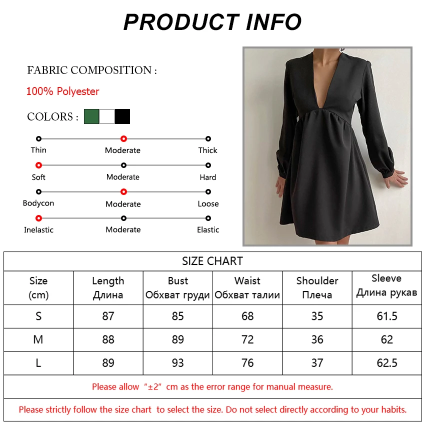 

OOTN Deep V-Neck Lantern Sleeve Elegant Dresses Lady Solid Fit Flare Zipper High Waist Party Mini Dress Women Spring Autumn 2021