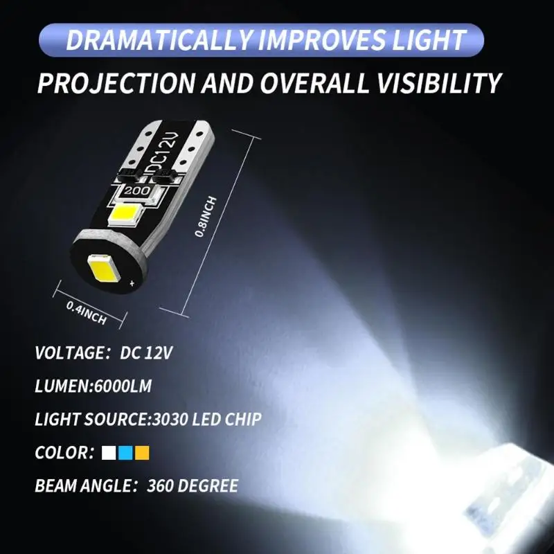 10 шт. светодиодные лампы T10 Led Canbus 12 в 1 Вт 168 194 6000K купольная лампа для чтения
