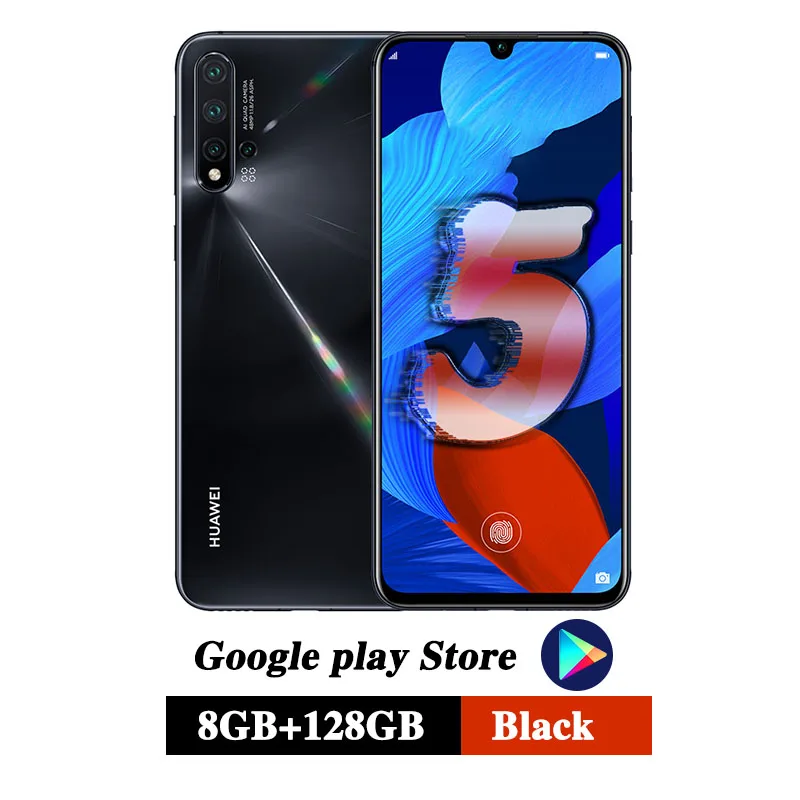 8G 128G Black HuaWei Nova 5, мобильный телефон, 6,39 дюймов, экран, отпечаток пальца, 8 ГБ, 128 ГБ, Kirin 810, четыре ядра, Android 9,0, GPU Turbo, 40 Вт, SuperCharge - Цвет: 8G 128G Black