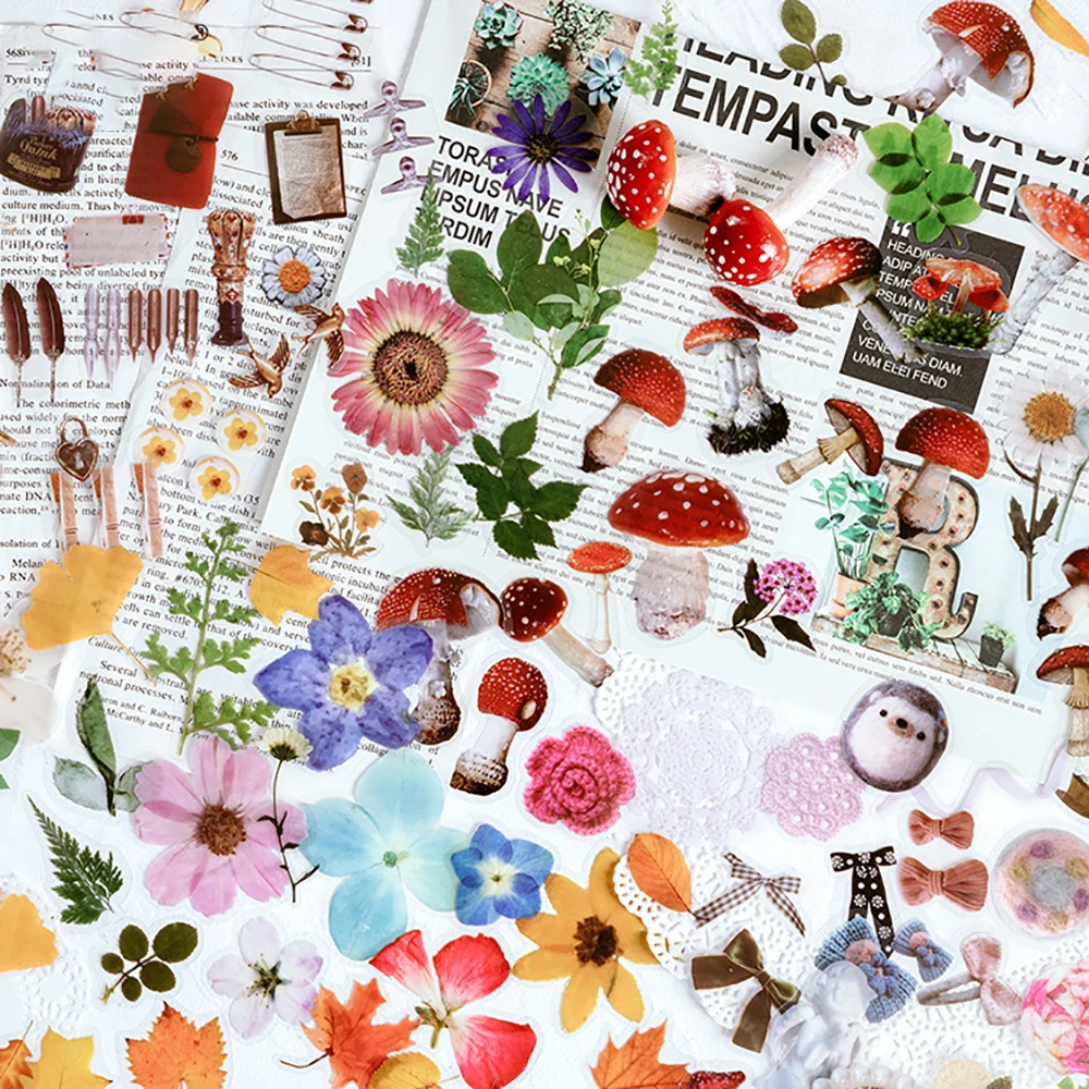 

40pcs Transparent Flower Stickers PET Daisy Stationery Stickers Ginkgo Leaves Designs Cute Plant Decorative