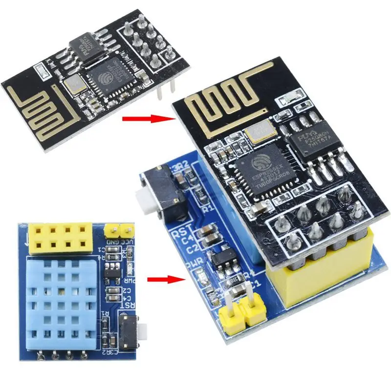 ESP8266 ESP-01S Серийный беспроводной приемопередатчик + DHT11 монитор температуры и