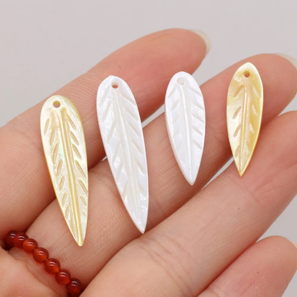 

AAA 100% Natural Sea Shell White Yellow Leaf-shaped Pendant Beads for Jewelry Making Necklace DIY Bracelet Accessories 2PCS
