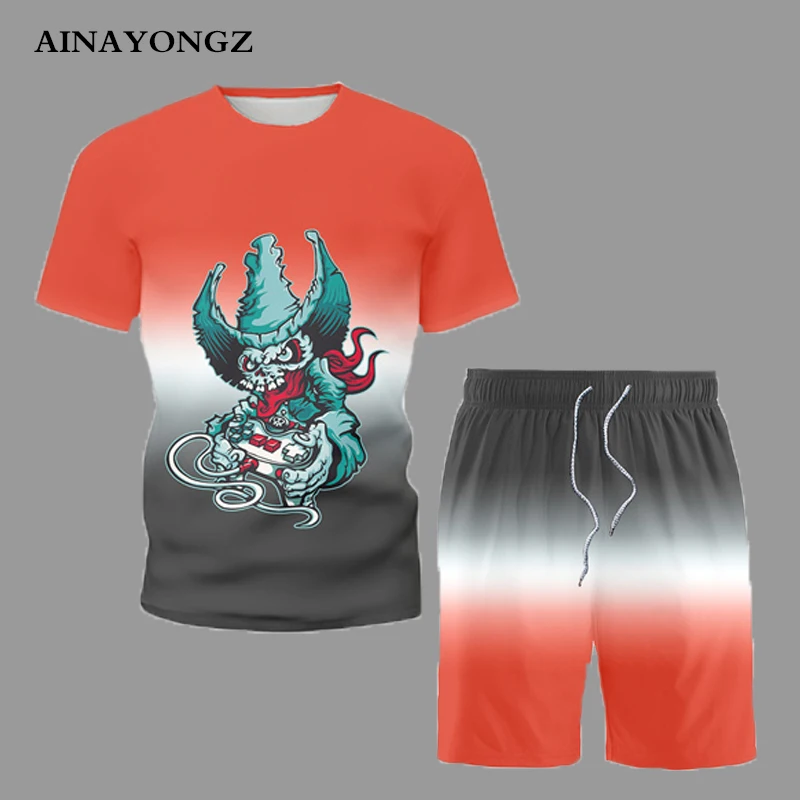 

Футболка и шорты мужские с коротким рукавом, суперкрутая одежда с забавным принтом клоуна, костюм в стиле хип-хоп, уличная одежда для мальчи...