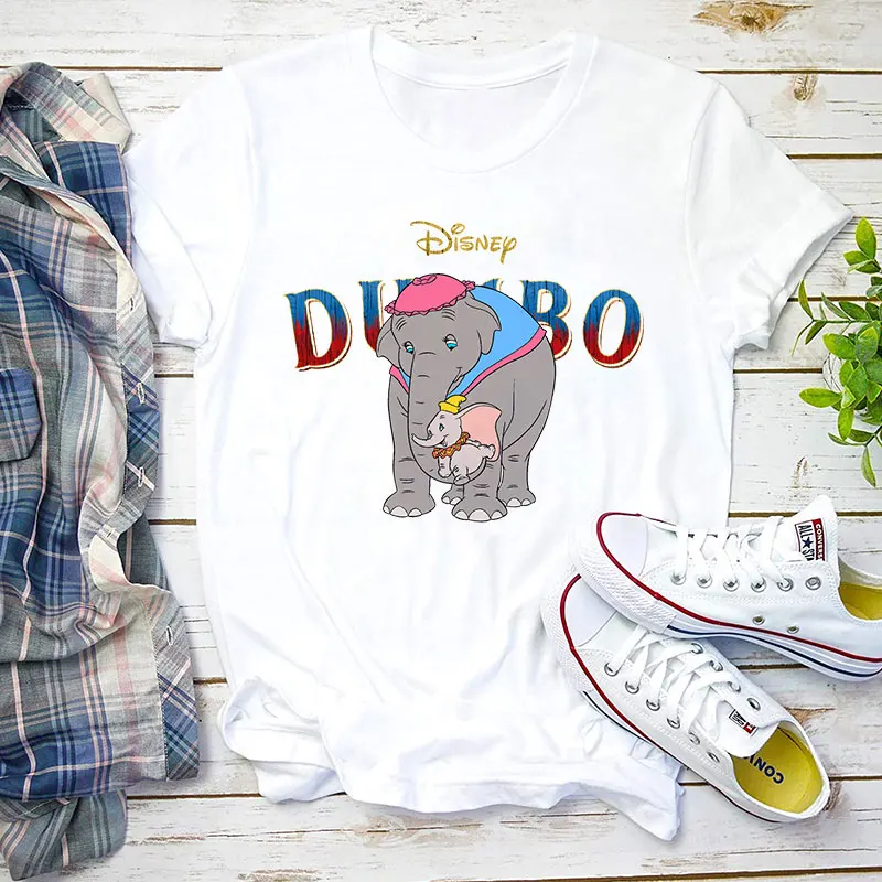 

Disney Cartoon Dumbo Printed T Shirt Women Y2k Tops Tee Girls O-neck Loose Tshirts Ladies White Streetwear Short Sleeve T-shirts