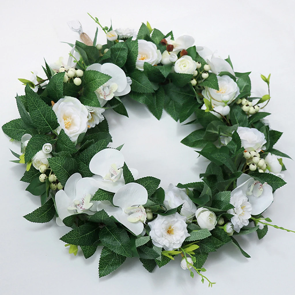 

20inch Orchid Wreath Artificial Garland Floral Wreath Home Wall Widow ing Decoration