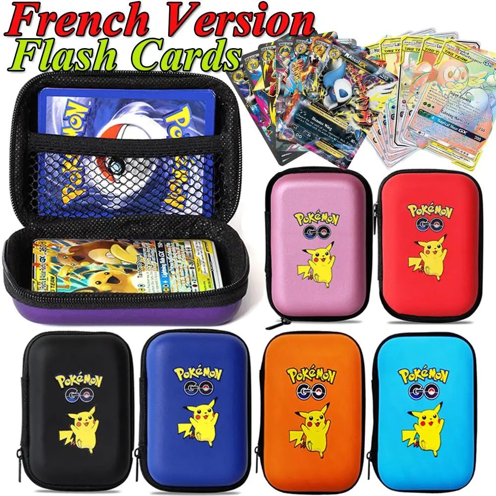 

2021 Pokemon Cards Pikachu Game 60 Capacity Cards EX Holder Album Holder French Flash Pokemones Cards Earphone Storage Box Toy