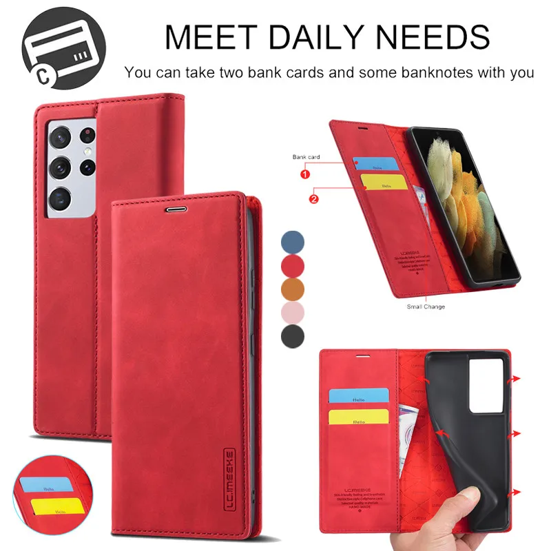 Case para Samsung Suporte do Vintage Negócios Flip Couro Carteira Galaxy S21 S20 fe 5g S10 s9 s8 Mais Nota 20 Ultra 10 9 Telefone Capa