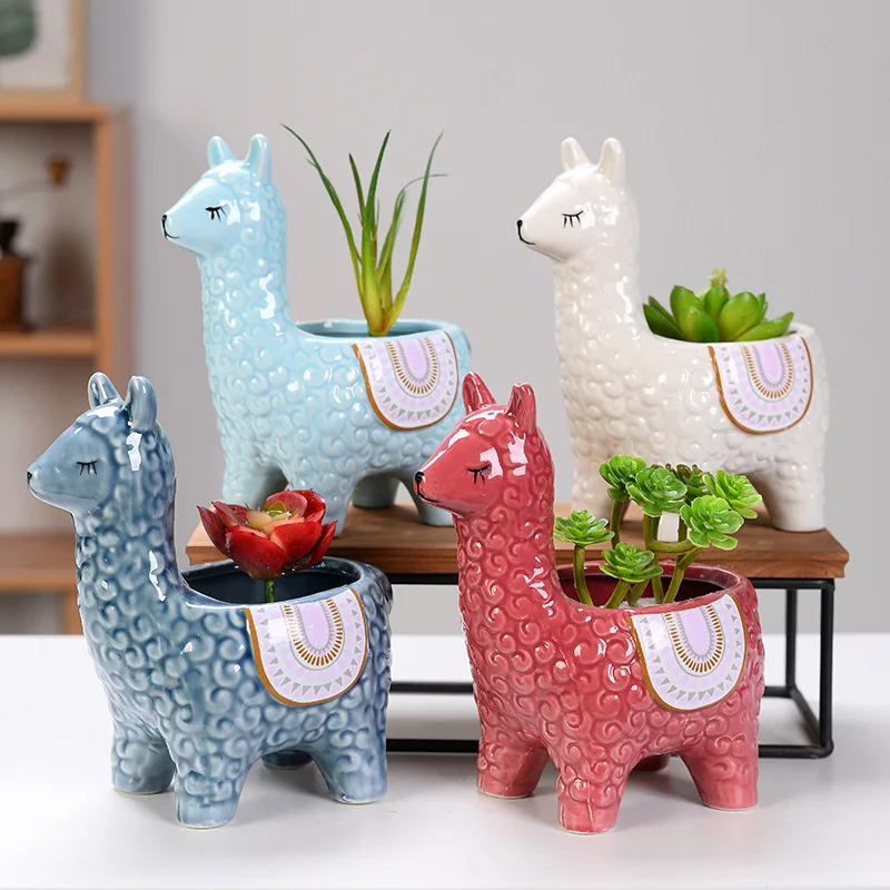 

Ceramic Sheep Shape Animal Flower Pots Mini Pig Plant Pot Basin Micro Vase Bonsai Succulent Planter Decor Crafts Potted Pottery