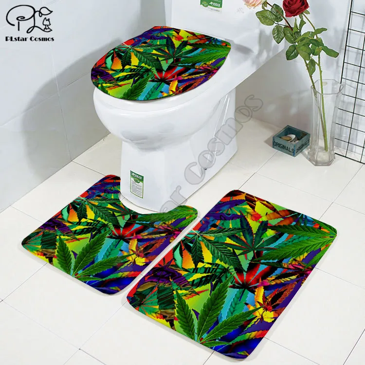 cartoon funny weed 3d printed bathroom pedestal rug lid toilet cover bath mat set drop shipping style 3 free global shipping