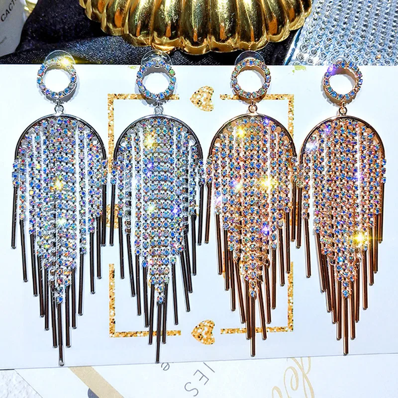 Длинные серьги кисточки Ajojewel Стразы для женщин блестящие висячие оптовая