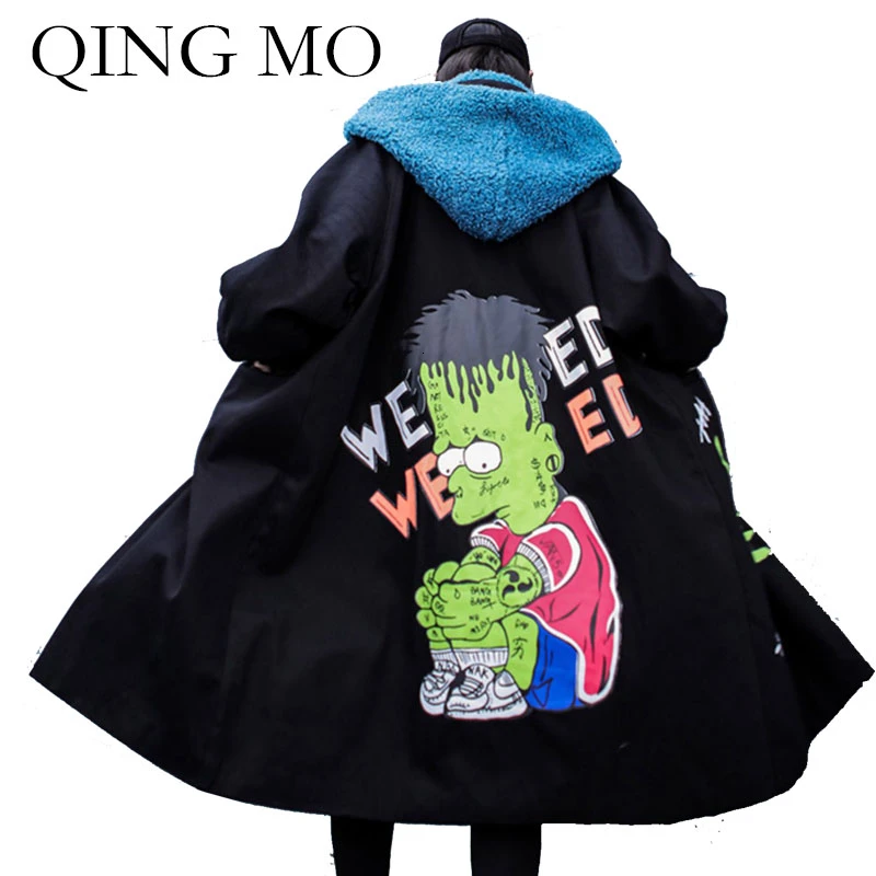 QING MO черные женские зимние парки 2019 с буквенным принтом толстая теплая куртка
