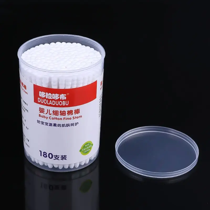 

C5AA 180Pcs Baby Swabs Cotton Double End Swab Disposable Thin Stick Cleaning Tools