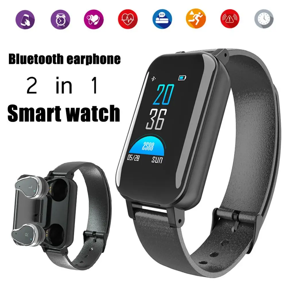 Спортивные Смарт часы 2 в 1 с Bluetooth 5 0 наушники напоминания о звонках пульсометром