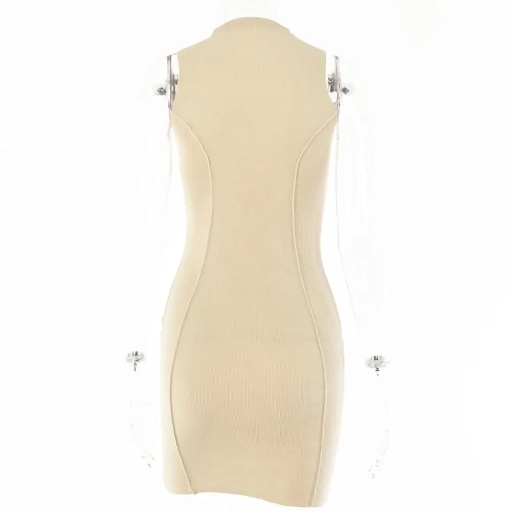 

2021 Sleeveless Bodycon Dress Sexy O-neck Polyester Solid Color Tank Dress for Daily Wear Or Travel