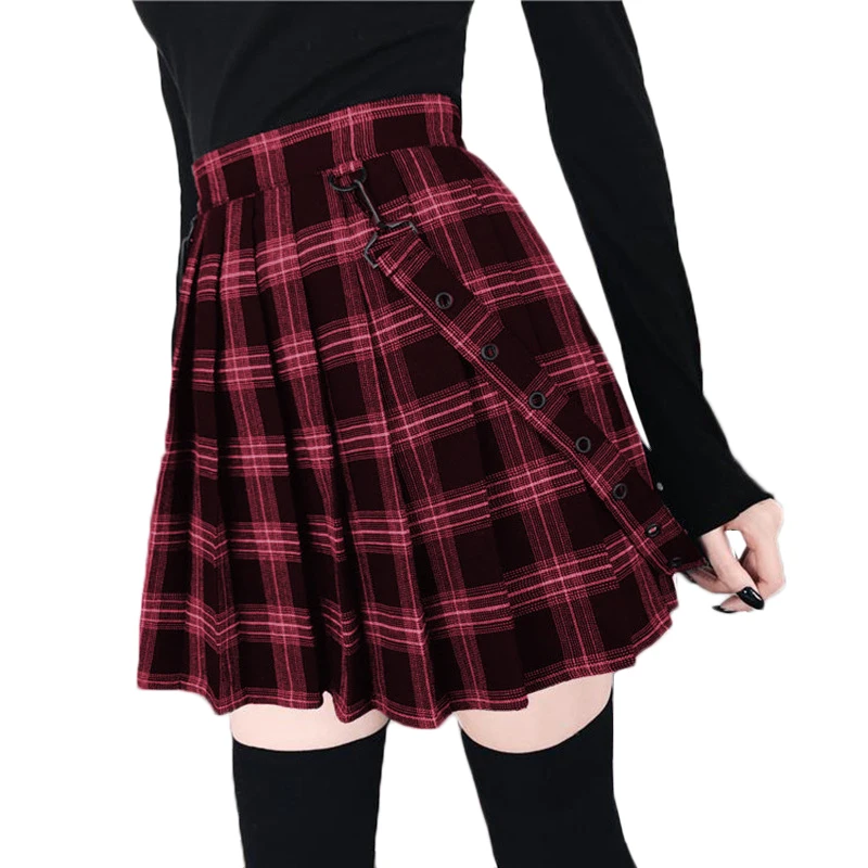 

Women 5 Colors Gothic Pleated Plaid Skirt Summer High Waist Korean Harajuku Japanese Cute Sexy Mini A-line Skirts JK Cosplay