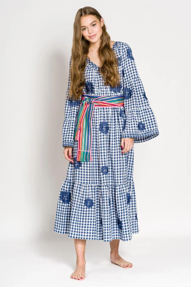 

Осеннее платье последней моды дизайн с длинным рукавом V-образным вырезом большие цветы вышитое винтажное клетчатое платье 2019 женское длин...