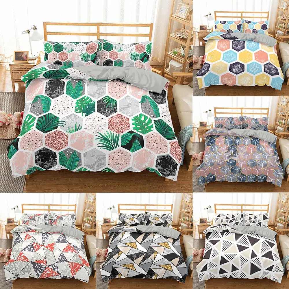 

2021 Irregular Geometric Printed Bedding Set Marble Duvet Cover Set Bed Linens Bed Cover King Queen Quilt Cover Bedspreads