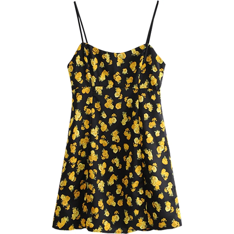 

Australian Niche Slim Back Zipper Party Mini Skirt Pastoral Floral Printing Slip Dress Vacation Dress