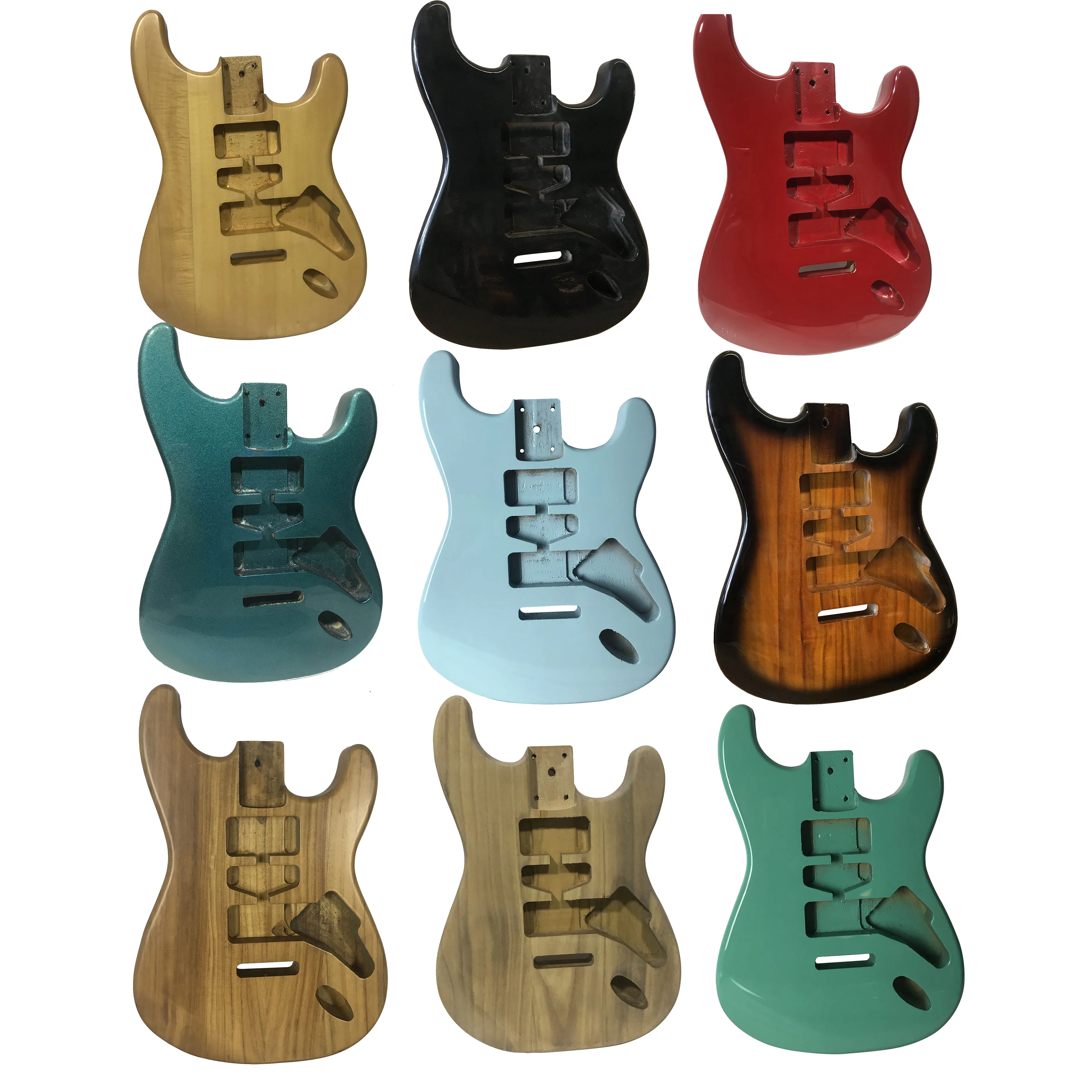 

High Quality Poplar Wood Green ST Guitar Body Semi Finished Black Electric Guitar Body Unfinished Sunset Electric Guitar Panel