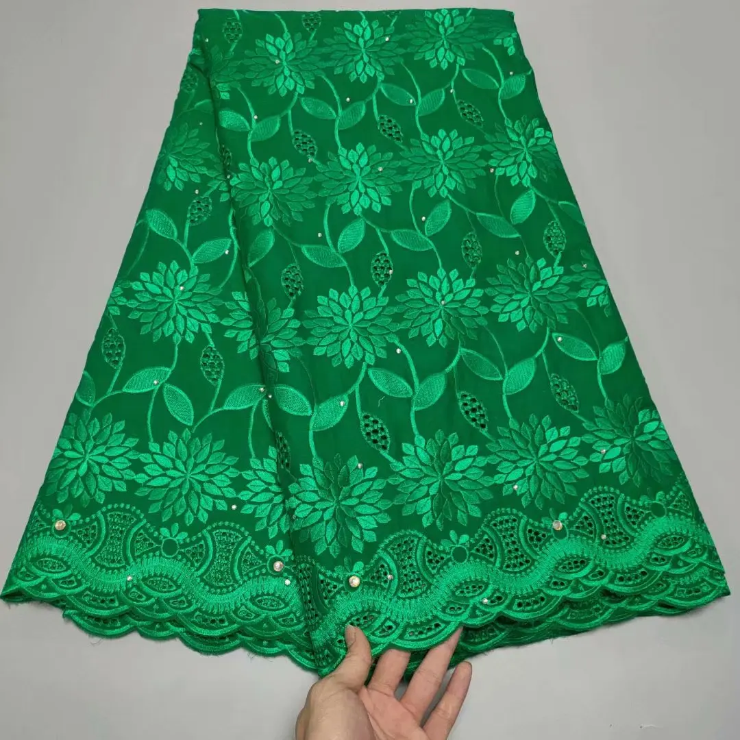 

Latest Green 5Yards African Cotton Dry Lace Fabric Embroidered Swiss Voile Mateiral Tela Nigerian Coton Tissu For Sewing TC11