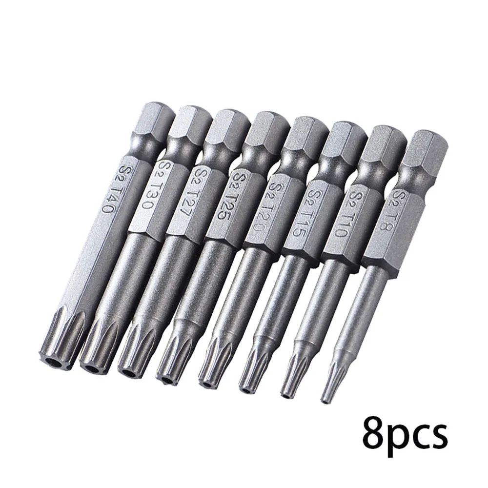 

50mm 8Pcs OR Set Security Tamper Proof Magnetic Screwdriver Drill Bit Screw Driver Bits Hex Torx Flat Head 1/4" Hand Tools