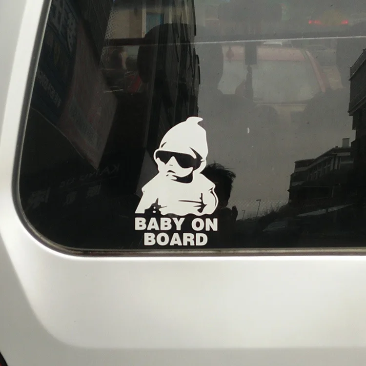 

14*9CM BABY ON BOARD Cool Rear Reflective Sunglasses Child Car Stickers Warning Decals Black/Silver CT-465