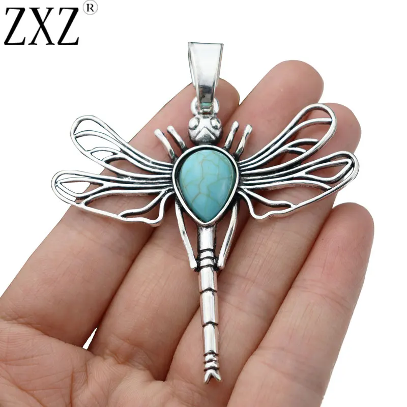 ZXZ 2 шт. тибетская Серебряная большая филигранная Стрекоза и имитация камня