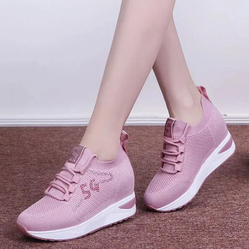 

Кроссовки женские на платформе, Вулканизированная подошва, дышащие, Повседневная прогулочная обувь, однотонные