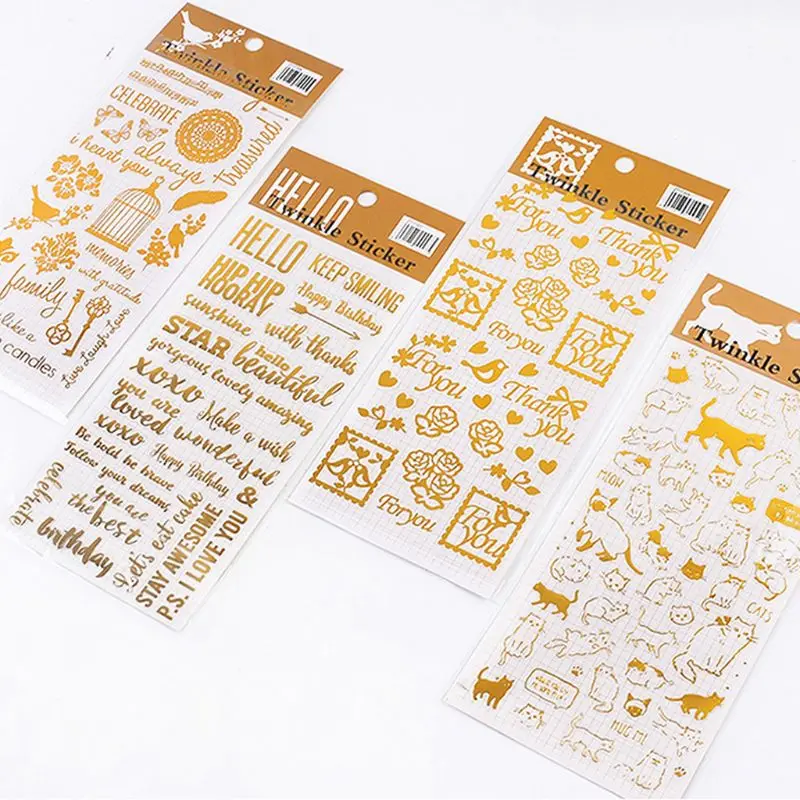 4Pcs UV Epoxy Resin Fillings Gold Letters Cat Flowers Stickers Mold Decor | Украшения и аксессуары