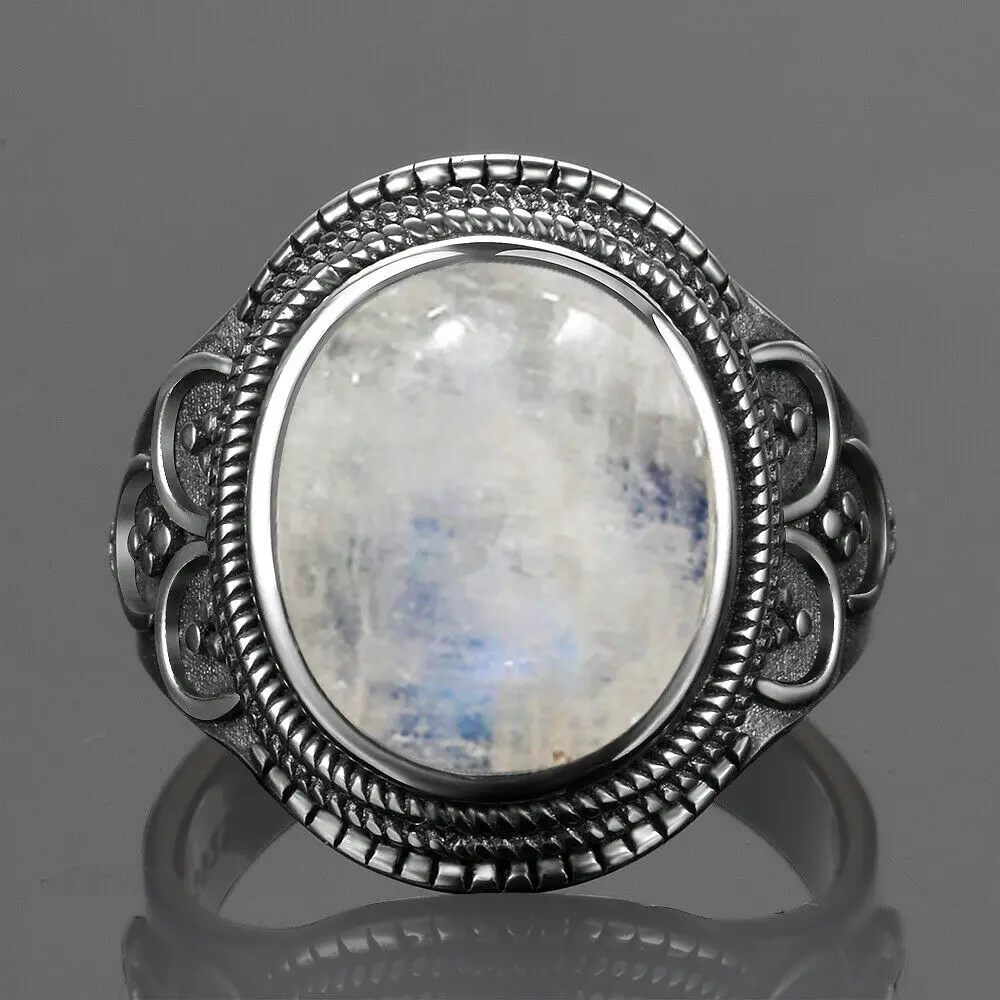 

Nasiya Newest Big Oval Natural Moonstone Gemstone Rings For Men Women 925 Silver Jewelry Party Wedding Birthday Gift wholesale