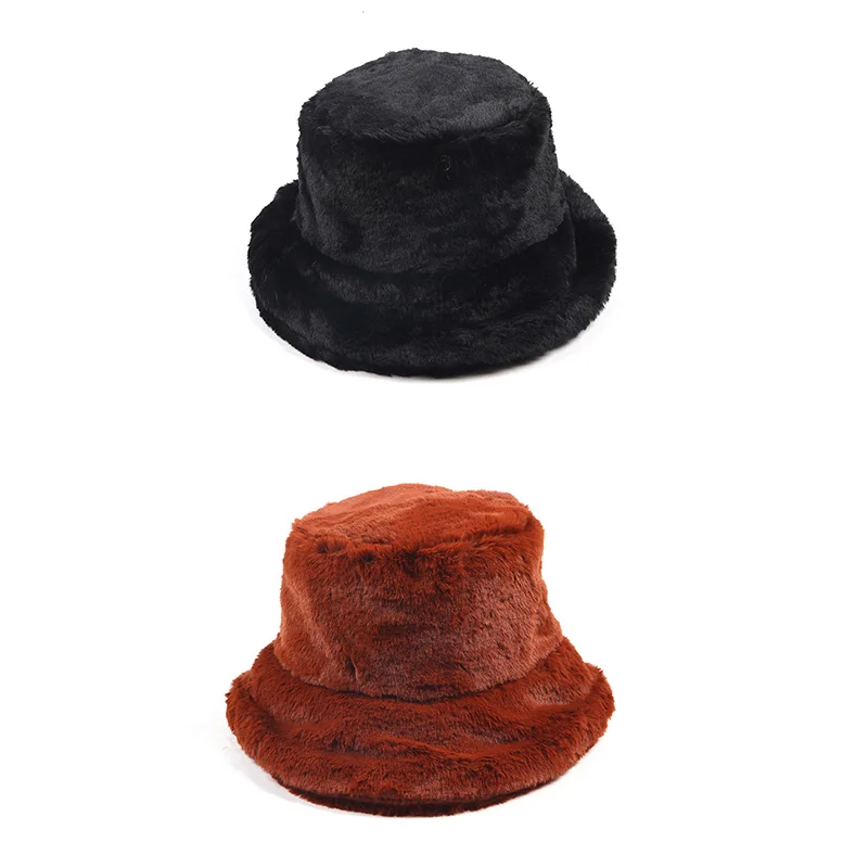 

1 pc Faux Fur Winter Warm Fisherman's Hat For Women Fashion Solid Color Vacation Cap Thickened Soft Bucket Hat New Arrivel