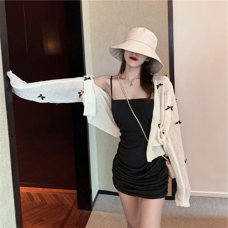 

Outer Wear Summer Thin Online Celebrity Knitted Cardigan Coat Women's White Ice Silk Short-Style Western Style Top Sun