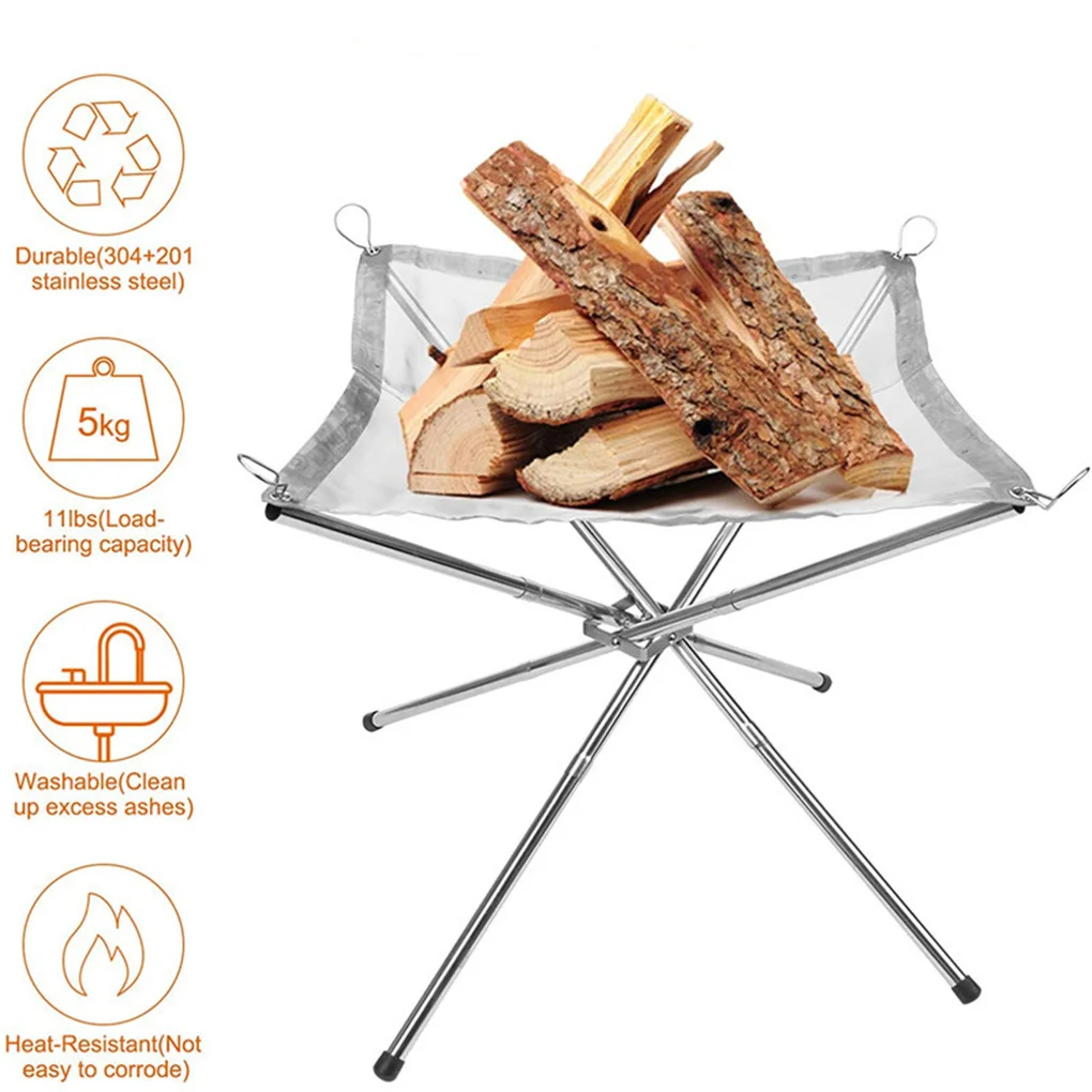 

Campfire Bracket Folding Barbecue Fire Stand Stainless Steel Outdoor Camping Burning Support Holder Detachable Campfire Stand
