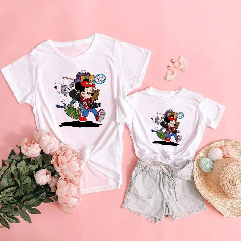 Женская футболка с рисунком семейный образ детская одежда Disney Papa Mama Детская