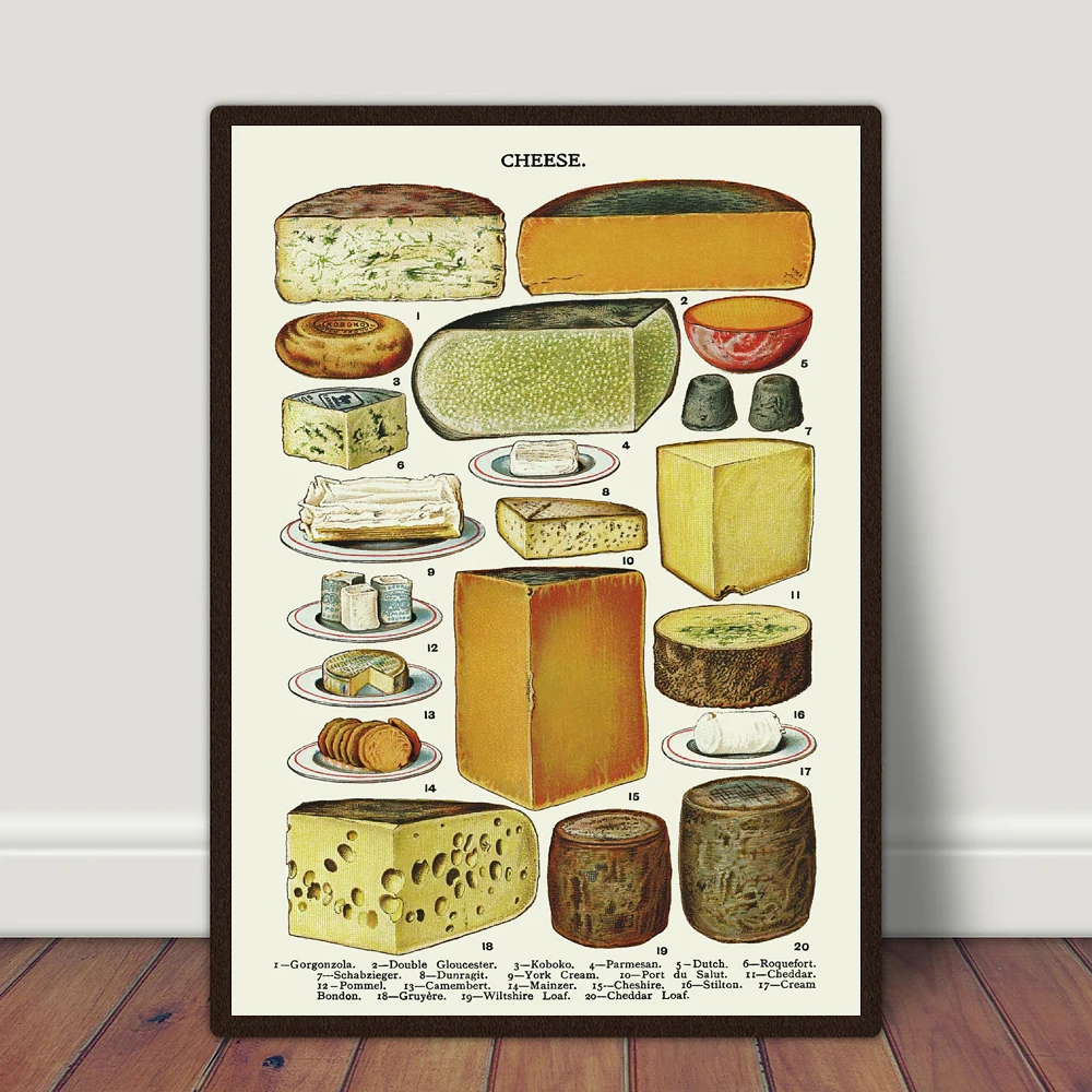 

Cheese Retro Vintage Poster Food Print Canvas Poster Prints Wall Art Picture for Kitchen Restaurant Home Decoration