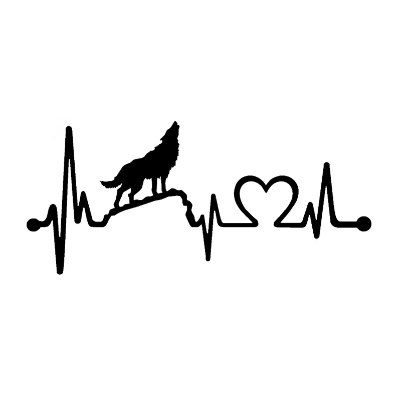 

1 PCS 15.2CM*6.8CM Fun Howling Wolf Heartbeat Lifeline Decal Vinyl Black/Silver Car Sticker for Focus Stickers