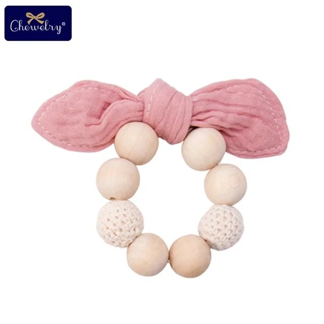 Pink Bracelet 1 шт., деревянный зубопрорезыватель, хлопковая соска, зажимы, цепочка, плетеная нить, кожа, гравировка, лиса, соска, клипса, пустышка для детей, товары для кормления - Цвет: Pink Bracelet