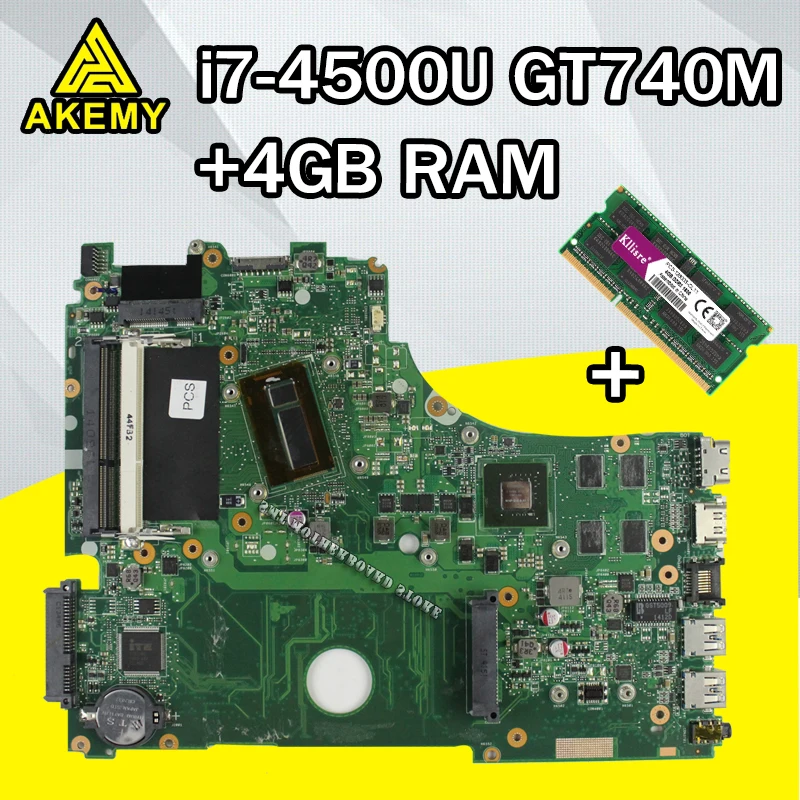 Материнская плата для ноутбука ASUS A750J K750J K750JB X750JB X750JN тест ОК i7-4500 GT740M/2 ГБ свободный радиатор+ 4 Гб ram