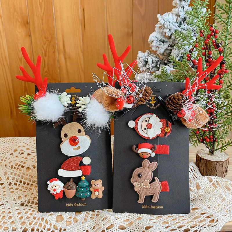 

5 Pcs Christmas Women Girl Cute Antlers Cartoon Hair Clips Boy Children Christmas Party Decoration Hairpin Kid Hair Accessories