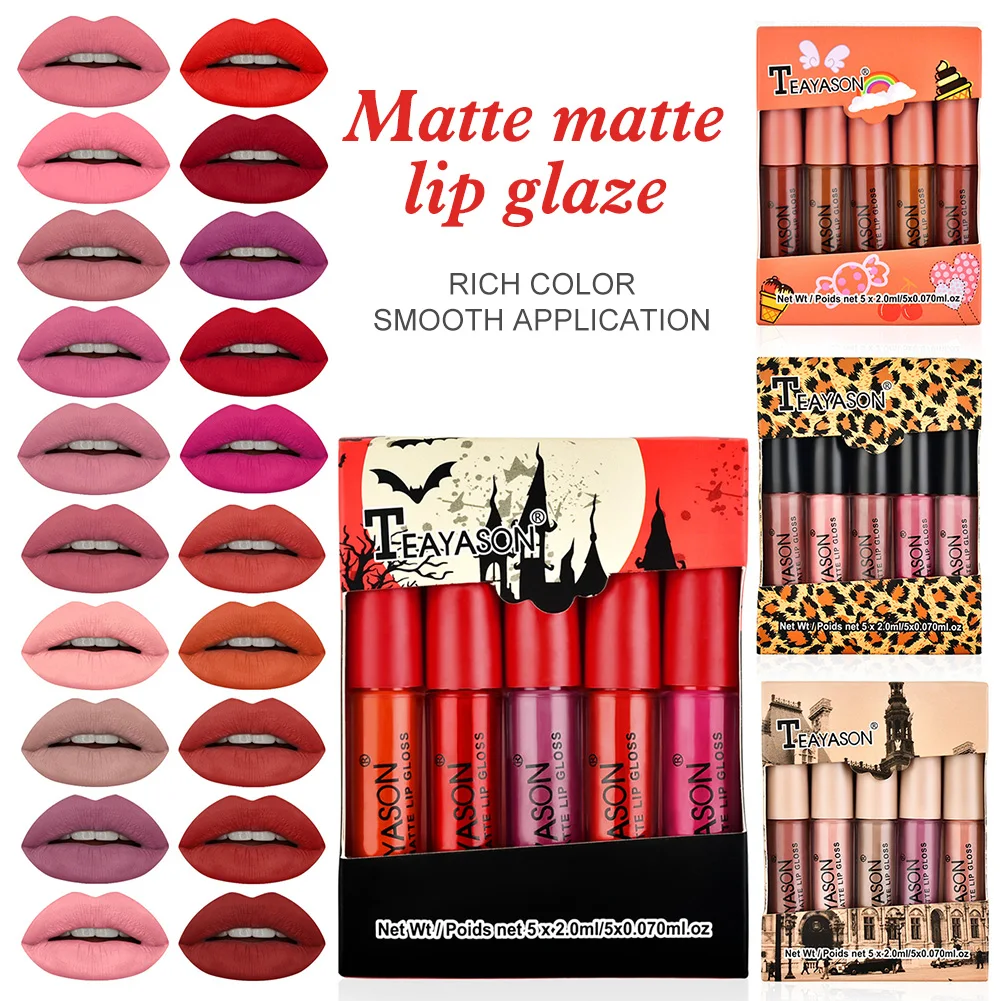 

5PCS Liquid Lipstick Matte Waterproof Lip Gloss Set for Attractive Look Lip Makeup Gift for Girls Women