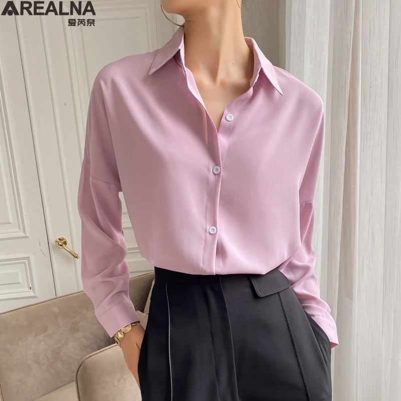 

Korean Style Chiffon Blouse Plus Size Women Blouses Long Sleeves Loose White Green Pink Button Up Shirt Blusas Mujer Elegantes