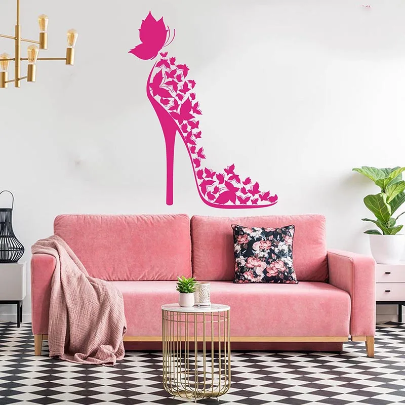 

Fashion Sexy High Heel Shoes Butterflies Wall Sticker Girl Room Bedroom Modern Sexy Shoes Animal Bird Wall Decal Living Room
