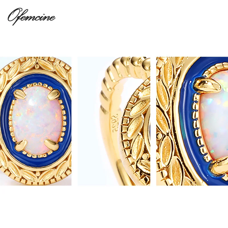 

Retro Enamel Opal Classic Leaf Rings for Women Fashion 10K Gold-Plated 925 Sterling Silver Open Ring Trendy Fine Luxury Jewelry