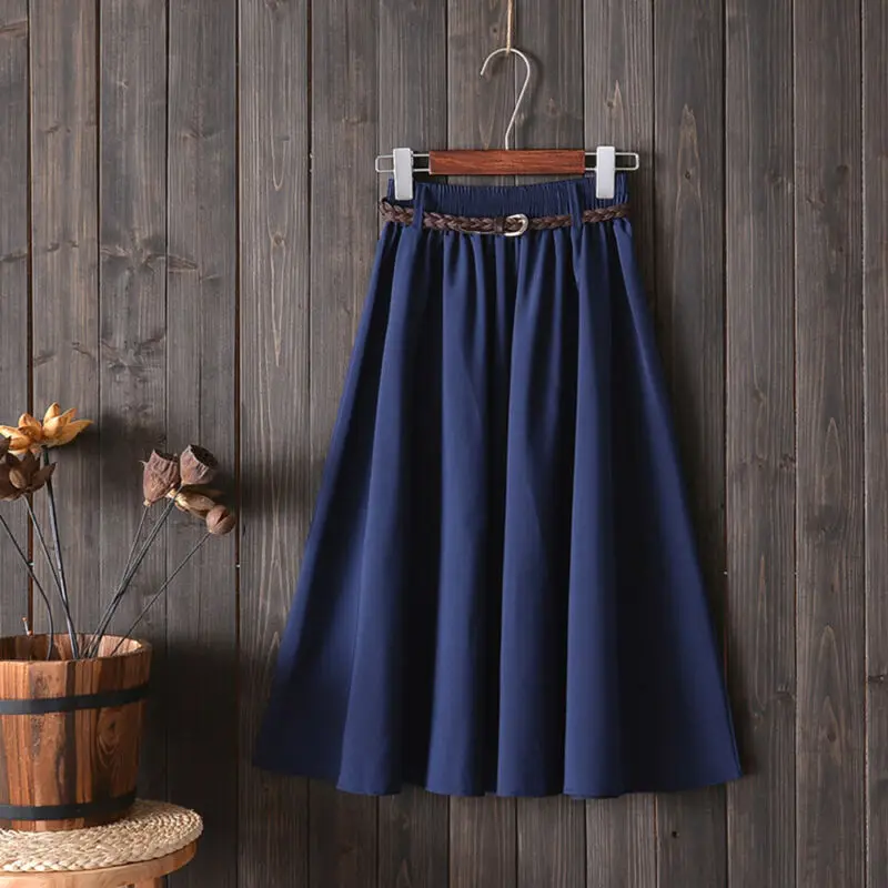 New Fashion Women Midi Knee Length Summer Skirt With Belt High Waist Skirts Cute Female Hot | Женская одежда
