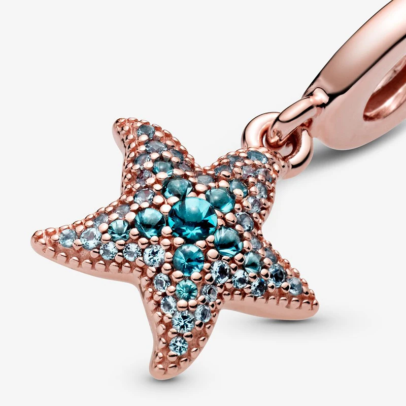 S925 серебро Цвет блестящие розовое золото Морская звезда летние океан серии