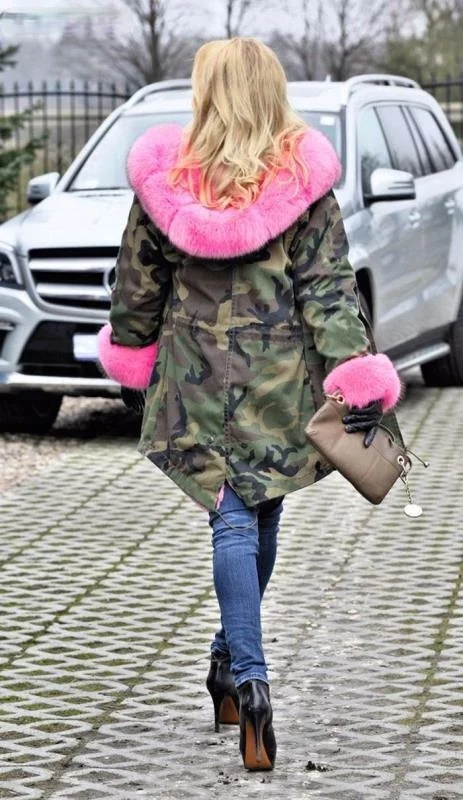 

Plus size Slim fit Warm Long coat fashion winter clothes women Camouflage winter jacket women outwear parka fur collar lady coat
