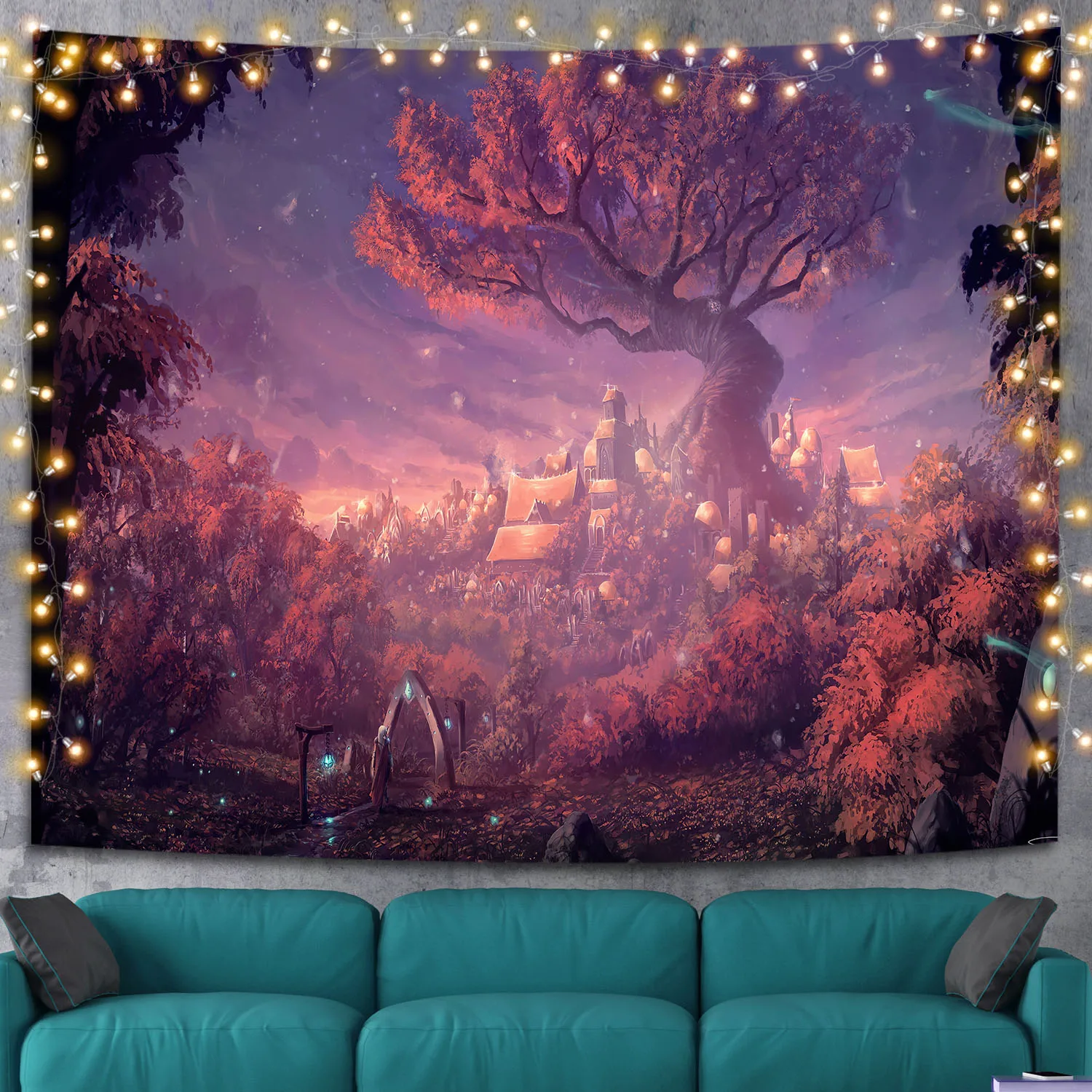 

Misty Forest Tapestry Nature Tree Tapestry Wall Hanging Landscape Wall Tapestry Jungle Creek Psychedelic Tapestry for Room Decor