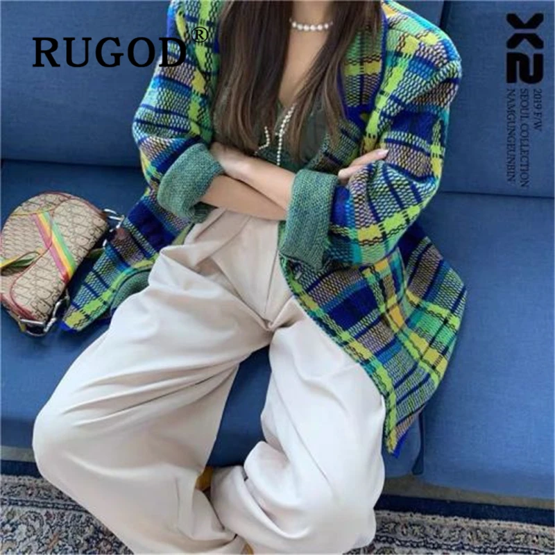 RUGOD винтажное клетчатое женское плотное пальто 2020 корейские повседневные