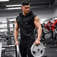 2021 new fashion bodybuilding tank tops men gym fitness hooded vest sleeveless shirt training hoodie casual singlet clothing